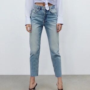 Zara Authentic Denim TRF Distressed Ankle Crop Button Fly Jeans 00